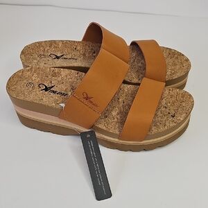 Athlefit Amore Tan Platform Sandals for Women Size 7.5